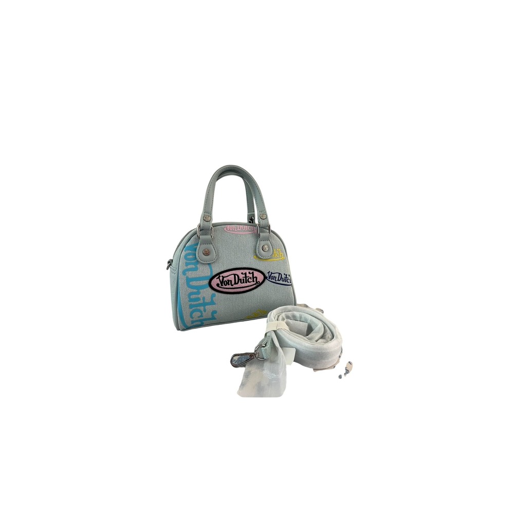 Von Dutch Mini Bowling Bag Light Blue Denim Logo Y2K Crossbody Handbag